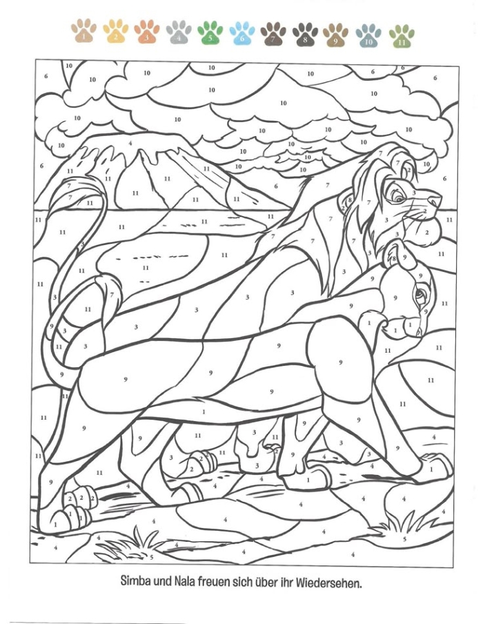 Lion Color by Number Activity for Preschool Learning A cute lion illustration divided into numbered sections ready to be colored in by Pre-K students