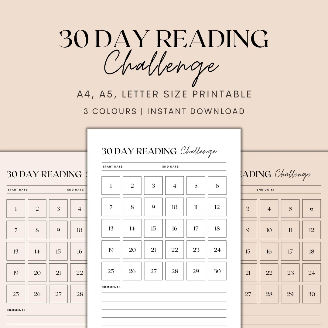 Pre-K student holding a 30-day reading challenge worksheet with colorful graphics for tracking daily progress