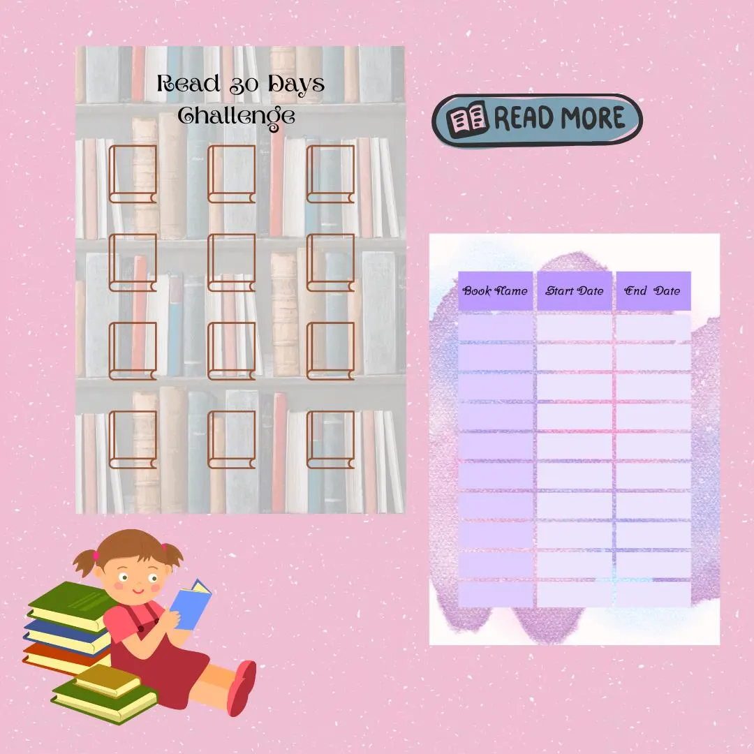 Printable 30-day reading challenge worksheet for young children to track their daily progress