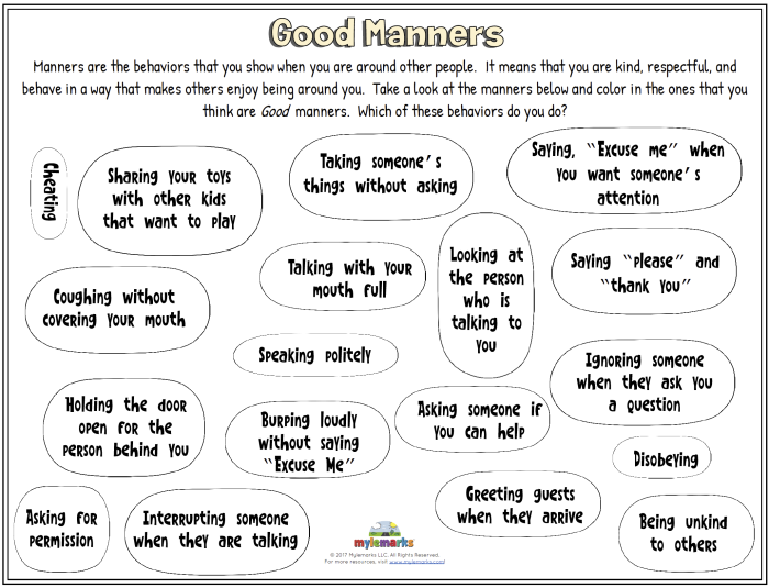 Teaching basic etiquette to preschoolers with this Manners Worksheet 13 Pre-K manners worksheet featuring polite behavior lessons for young children