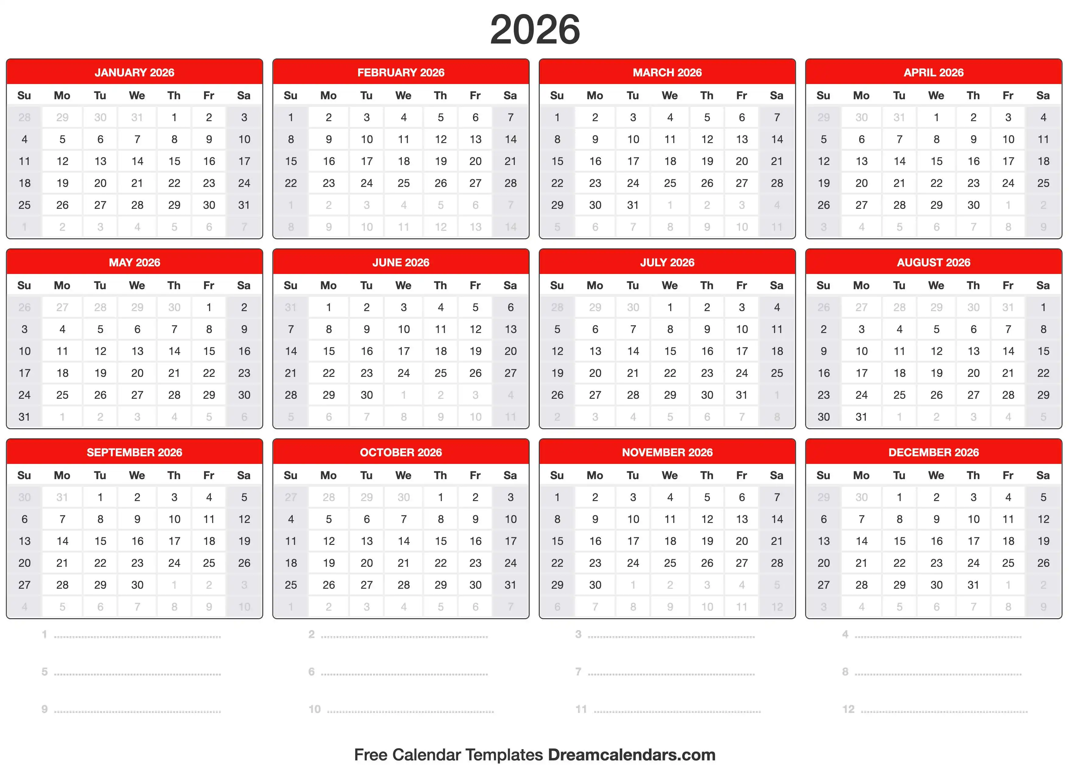 Pre-K addition worksheet featuring a colorful 2026 calendar for young students to practice counting
