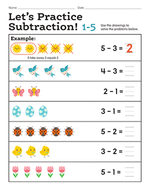 Children practicing subtraction with bees and hens in a spring-themed worksheet
