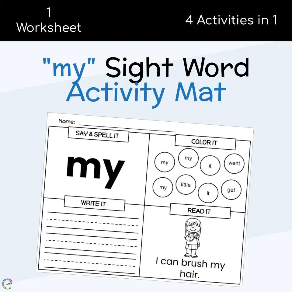 Worksheet for preschoolers focusing on the sight word "my" to enhance reading skills