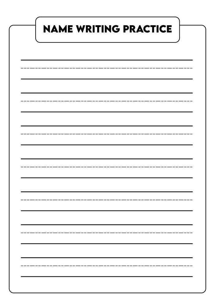 Pre-K student practicing name writing on a 21st assessment worksheet