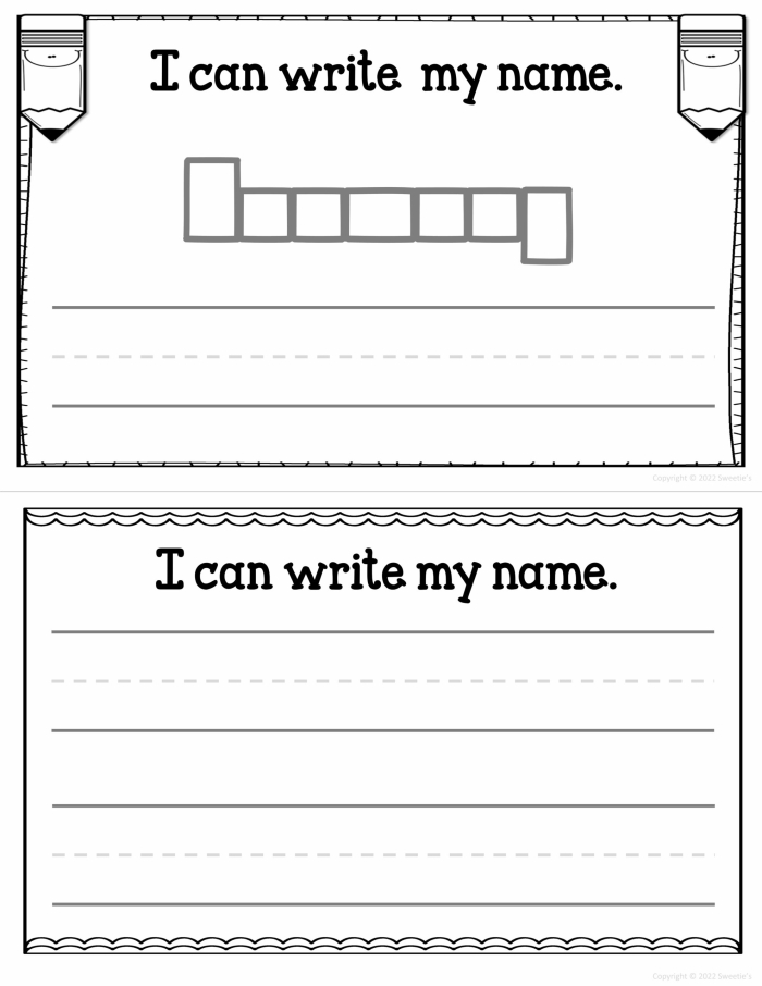Pre-K student practicing writing their name on a name writing assessment worksheet