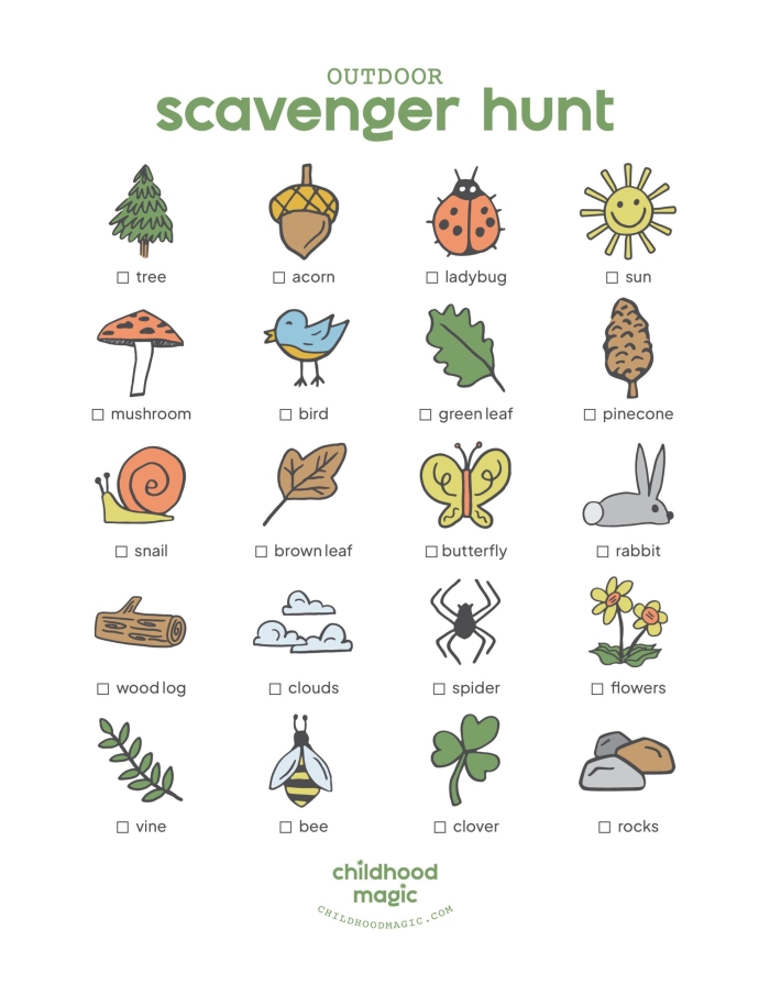 Colorful Outdoor Scavenger Hunt Worksheet Number Theory Lesson 17 Pre-K printable Outdoor Scavenger Hunt worksheet featuring nature items to count