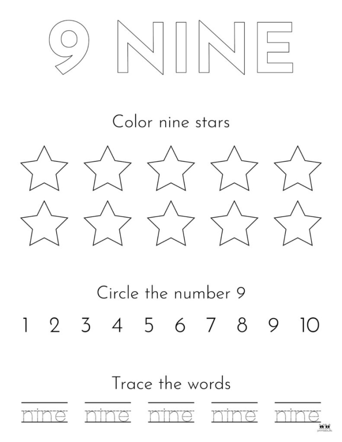 Worksheet for teaching the number 8 with fun fraction examples for Pre-K students