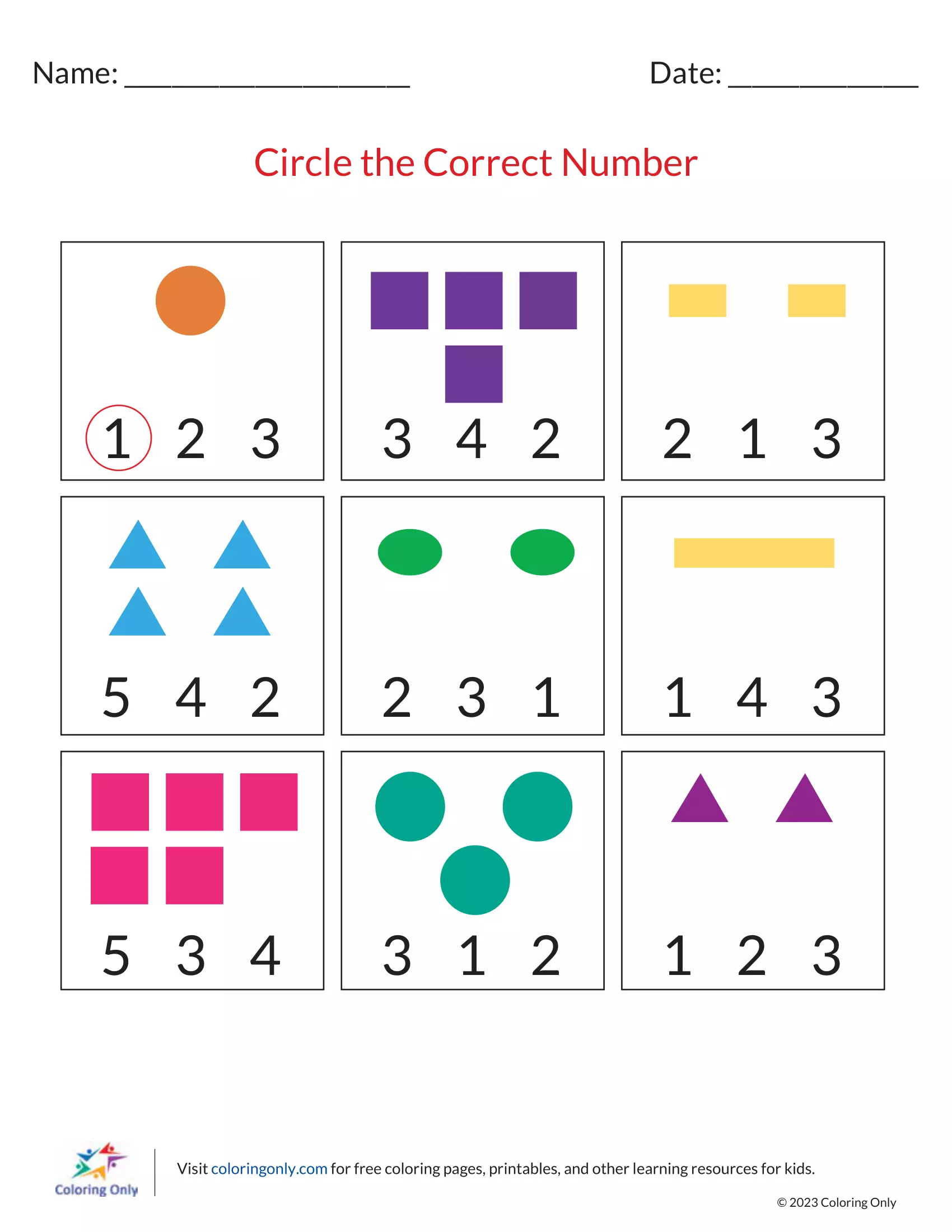 Pre-K student worksheet featuring a variety of numbers from zero to ten for children to identify and circle.