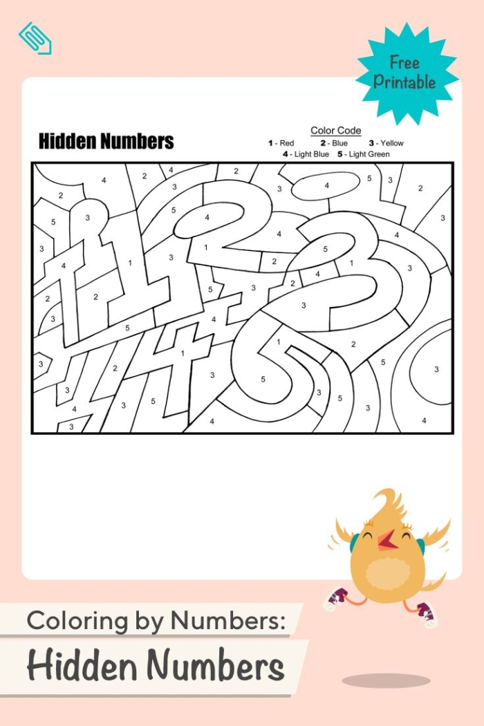 Preschooler coloring page featuring nursery rhyme characters and hidden numbers 1 through 10