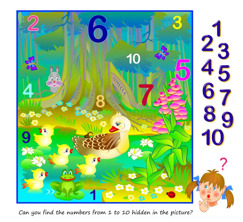 Pre-K students coloring nursery rhyme characters while counting hidden numbers 1 through 10