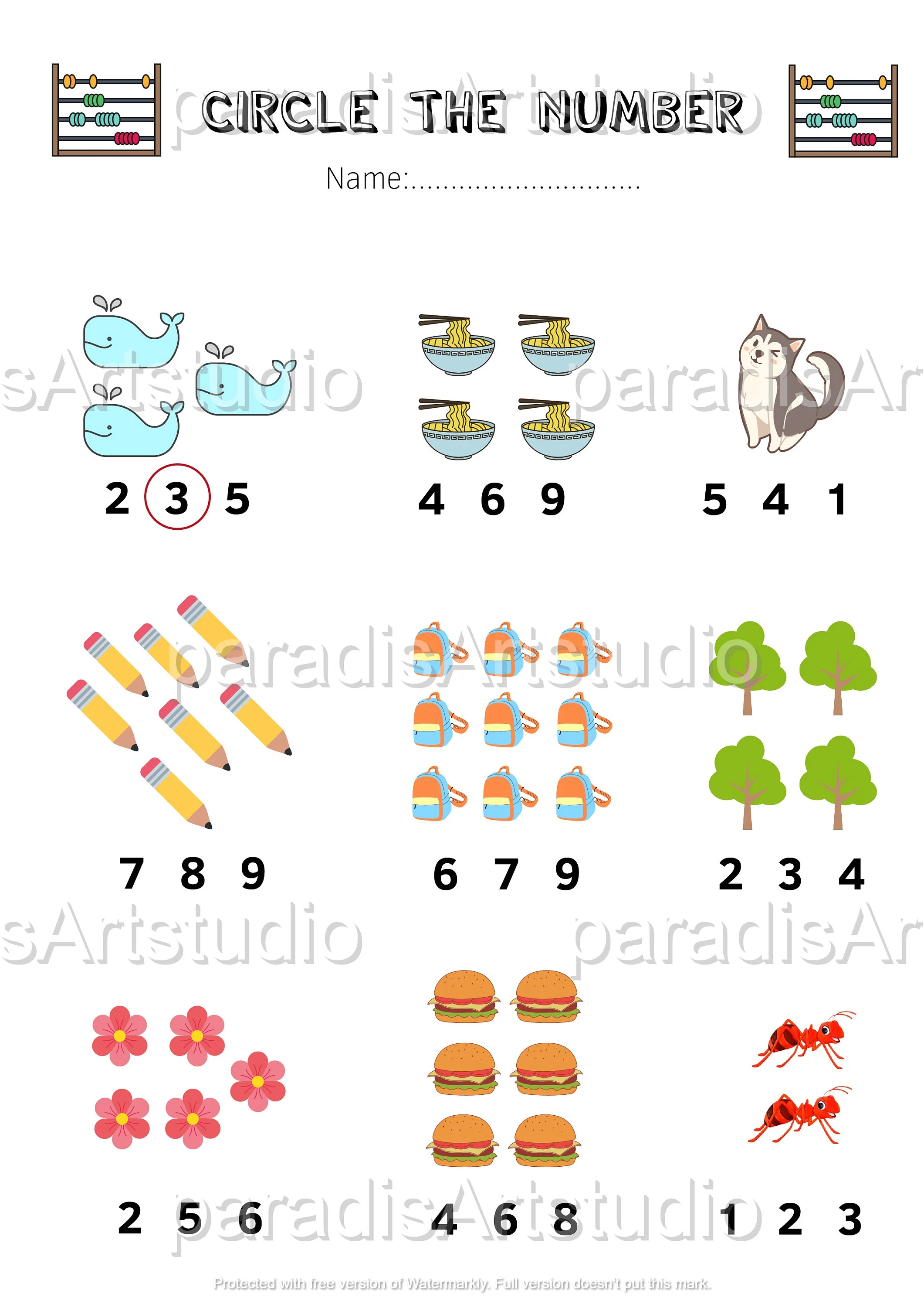 Worksheet for Pre-K students to circle numbers from 0 to 10 for math assessment