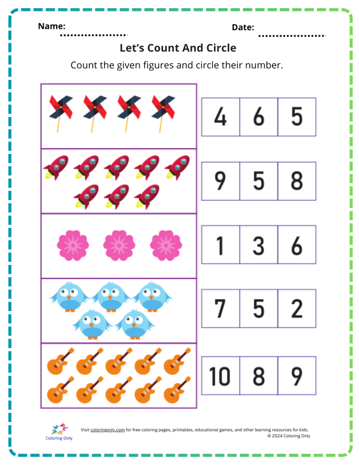Worksheet for identifying numbers 0-10 in the Circle the Number activity