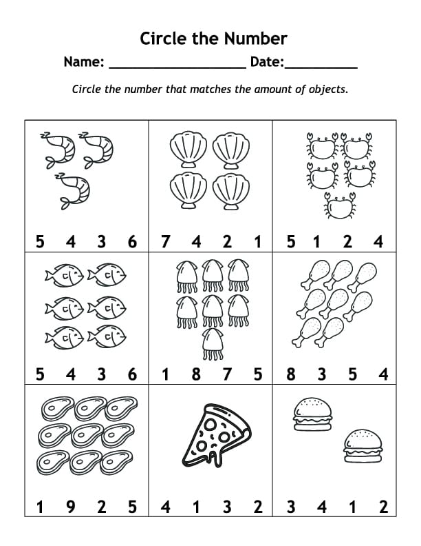 Worksheet for circling numbers 0-10 aimed at Pre-K students