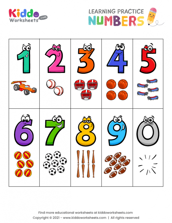 Pre-K math worksheet focused on counting and tracing the number ten