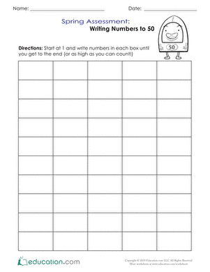 Pre-K number writing assessment worksheet for practicing digits one through ten