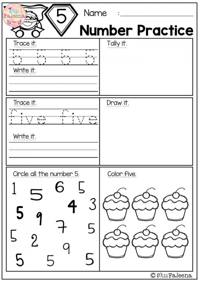 Pre-K student practicing writing the first ten numbers on a worksheet