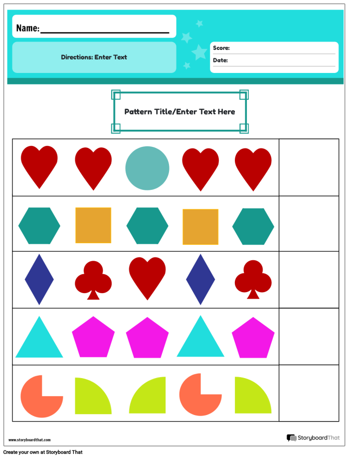 All About Patterns Math Activity 9 for Pre-K Learners Colorful shape and color patterns for preschool students to identify and continue