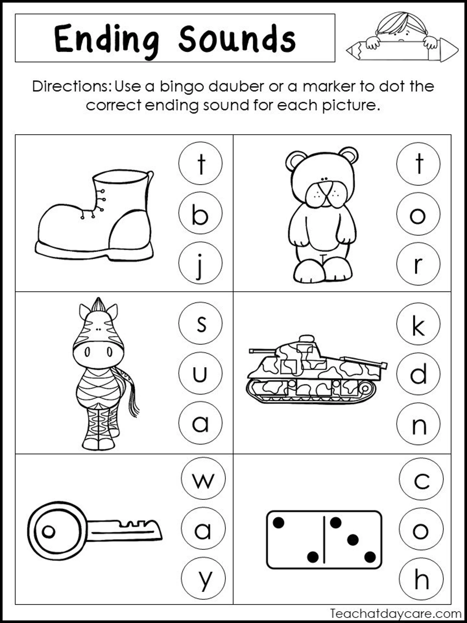 History worksheet for Pre-K End Sounds worksheet for Pre-K