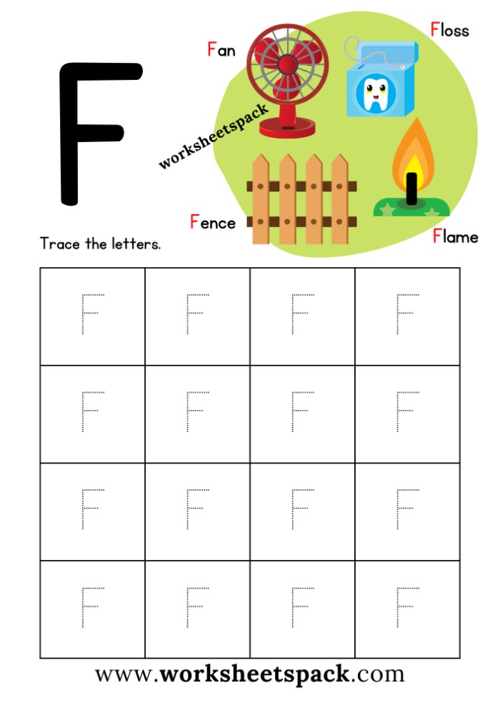 Preschool student coloring a page featuring the letter F and fun illustrations for phonics practice