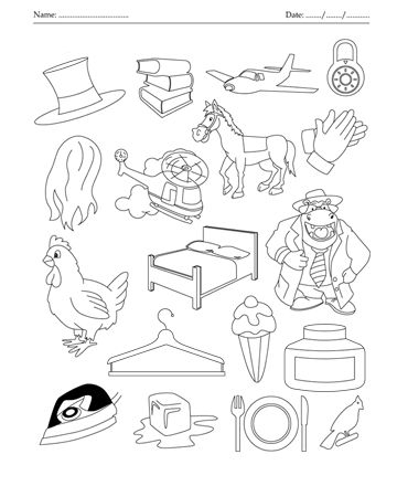 Worksheet featuring various items that start with the letter H for phonics practice. Engaging phonics worksheet for Pre-K children focusing on words beginning with H.