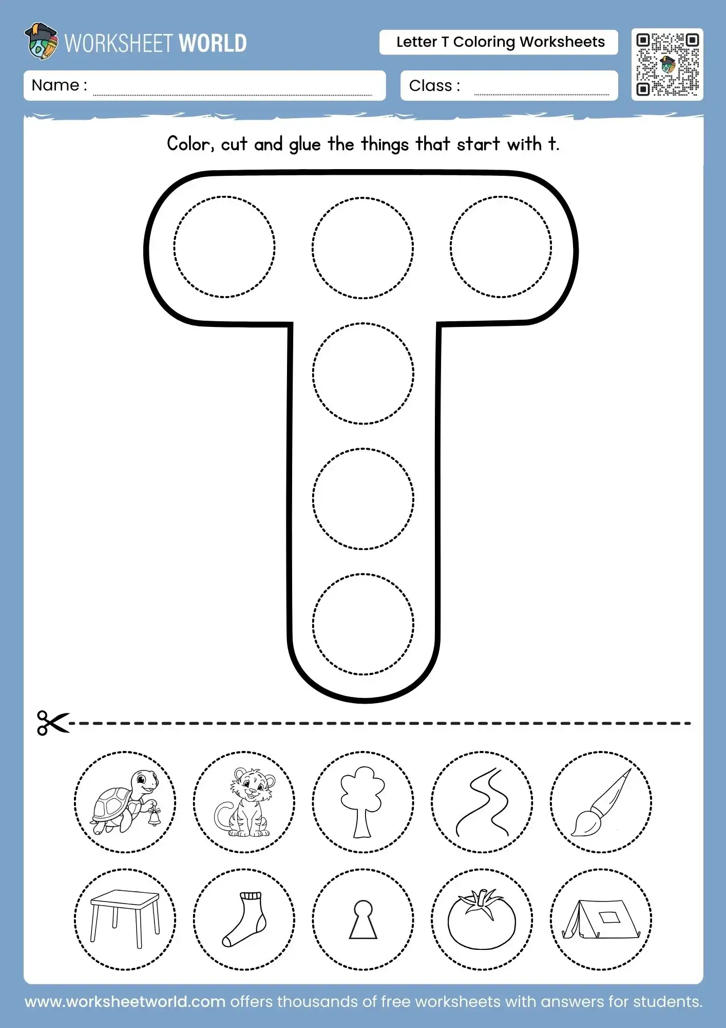 Worksheet featuring items that begin with the letter T for phonics practice. Things that Start with T! worksheet for Pre-K alphabet learning.