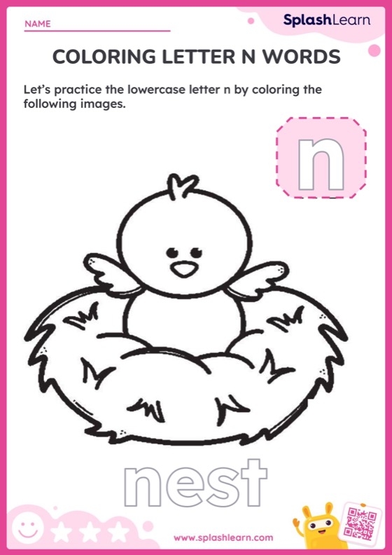 Pre-K phonics worksheet for identifying objects that start with the letter N
