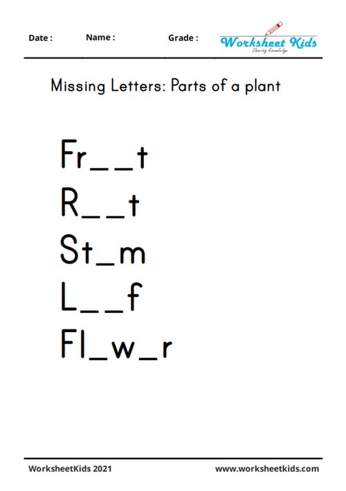 Missing Letters Parts of a Plant Worksheet 19 A preschool plant worksheet where children practice writing missing letters to identify garden parts