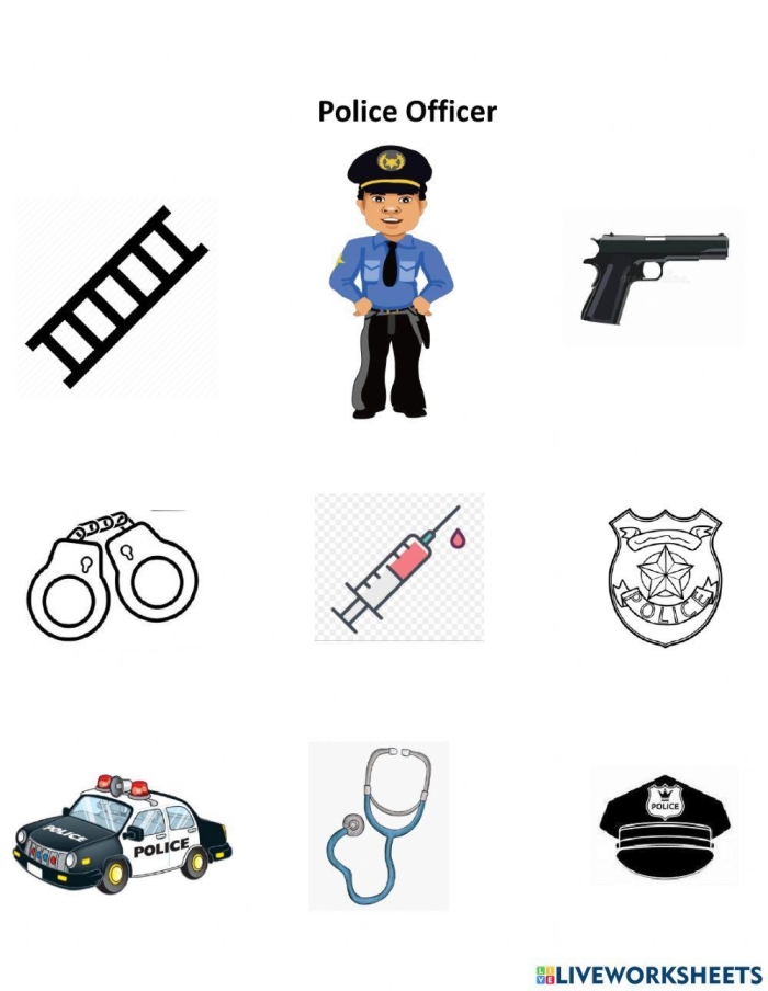 Police Officer Hat and Badge Geometry Worksheet 18 Pre-K geometry worksheet featuring a police officer hat and badge outline for children to color