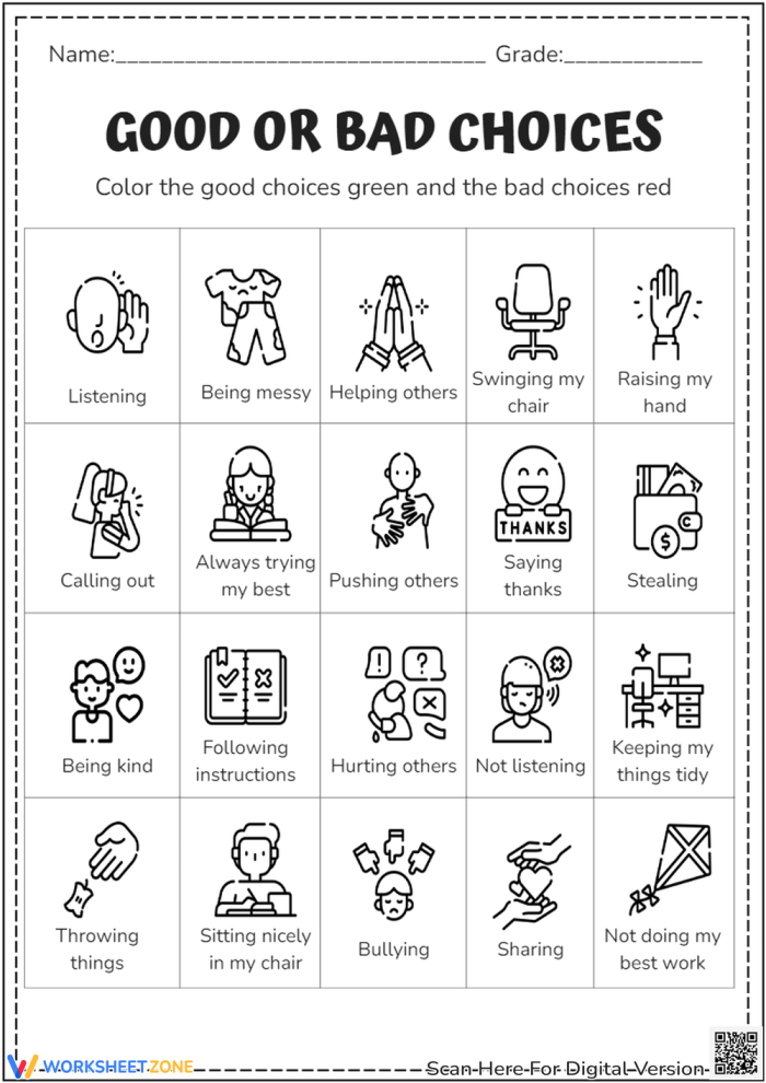 Printable Good Choice Chart worksheet for Pre-K history students to track positive behaviors