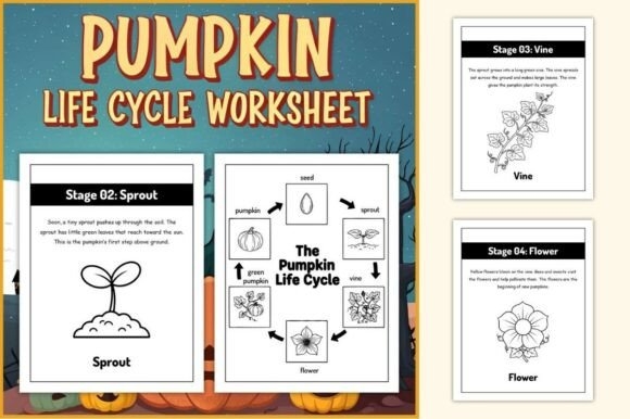 Preschoolers cutting and pasting parts of a pumpkin life cycle onto a growth chart worksheet
