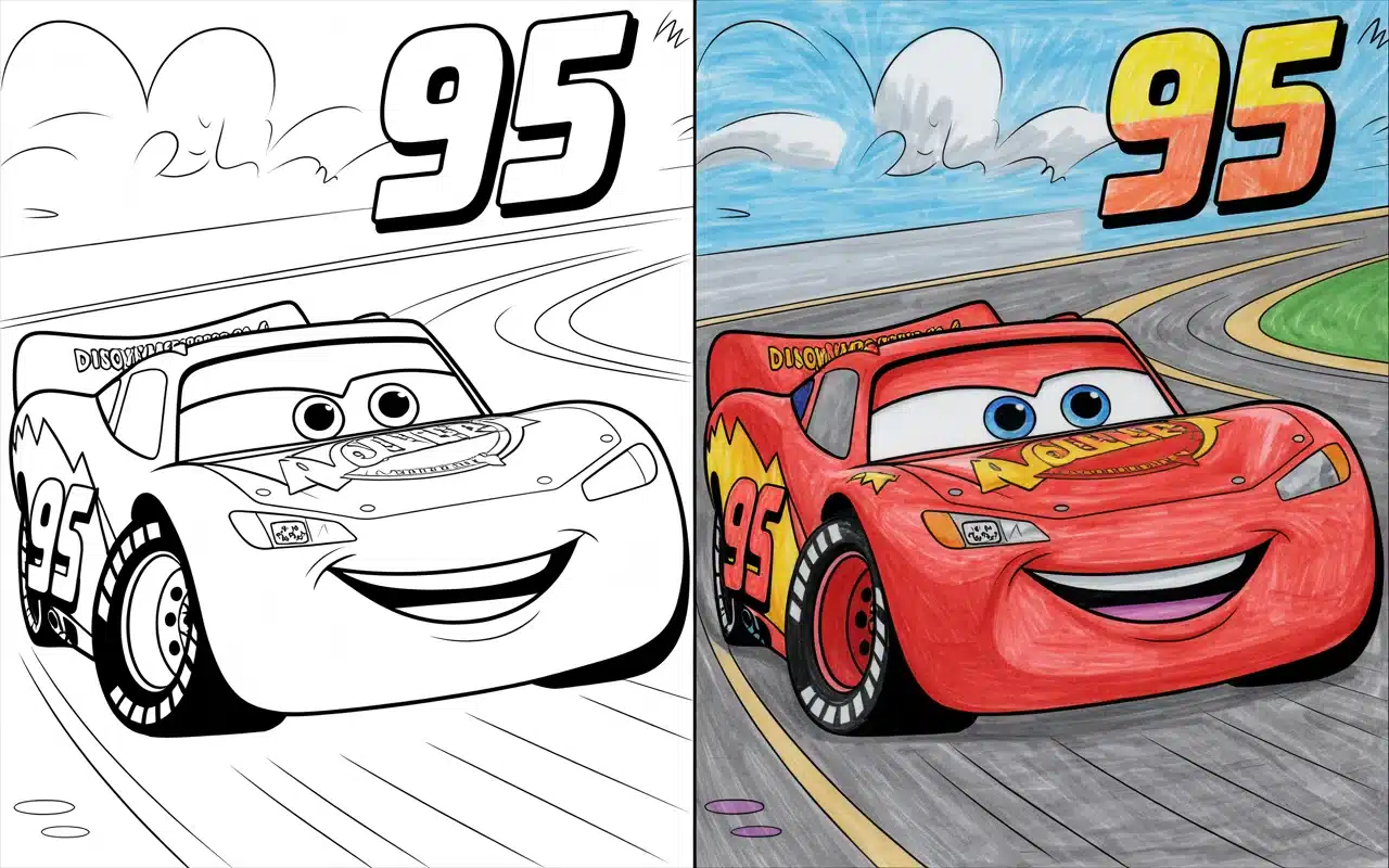 Color by number worksheet featuring a vibrant race car for Pre-K children to enhance their color and number recognition skills