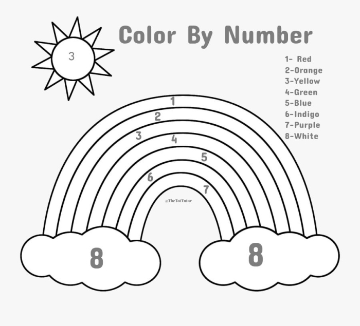 Pre-K color by number rainbow worksheet for geography lessons