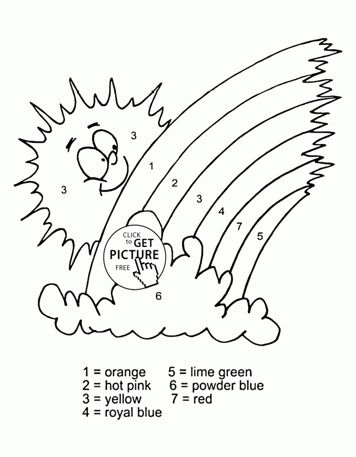 Color by Number Rainbow worksheet for preschoolers promoting color recognition and fine motor skills