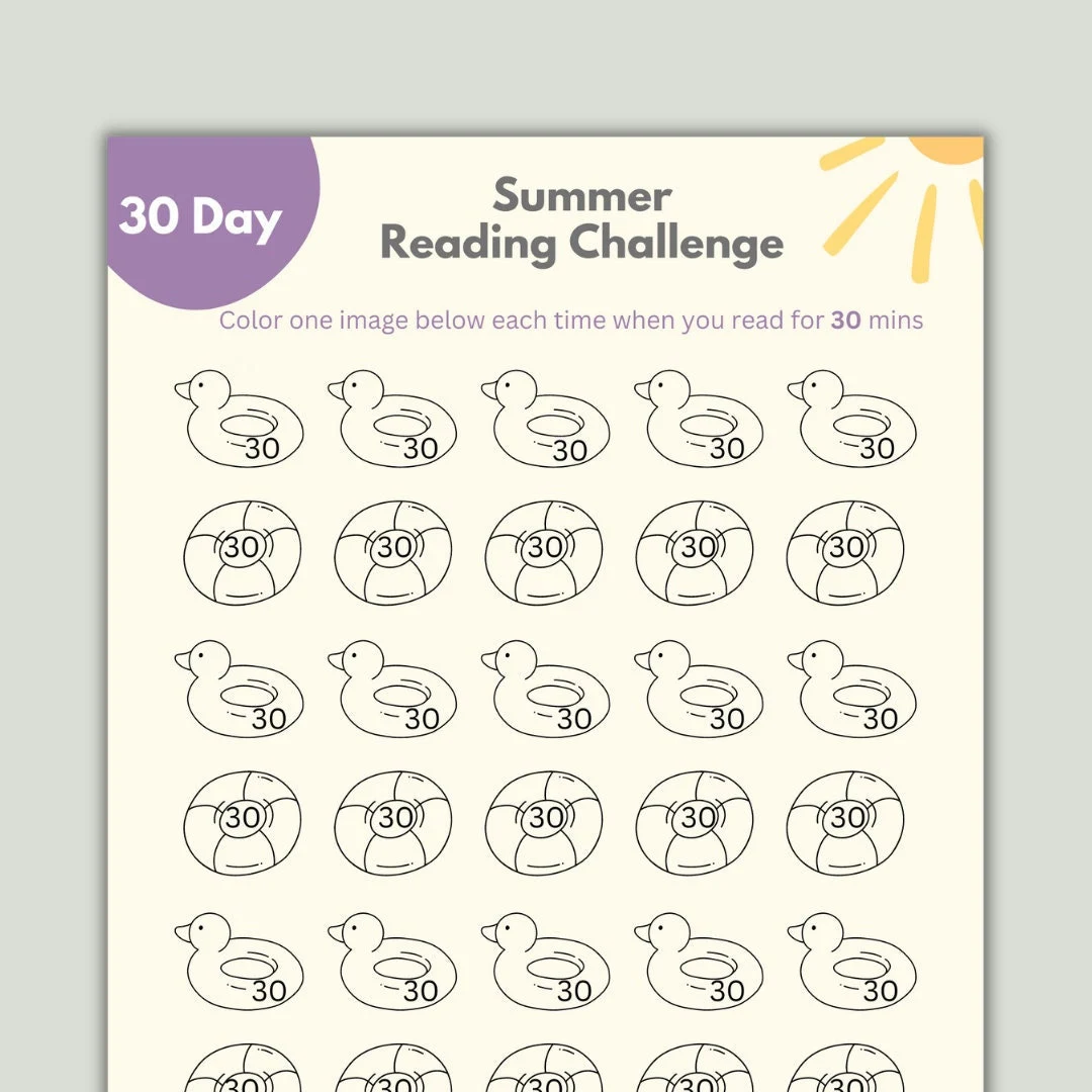 Printable worksheet for the 30-Day Reading Challenge designed for Pre-K students
