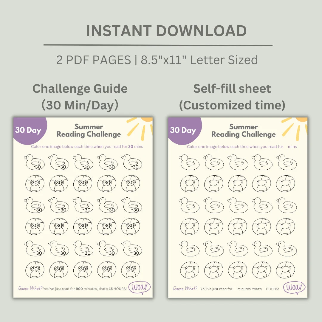 Printable worksheet for the 30-Day Reading Challenge designed for Pre-K students