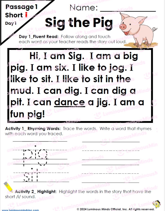 Worksheet for discovering student reading preferences in Pre-K multiplication