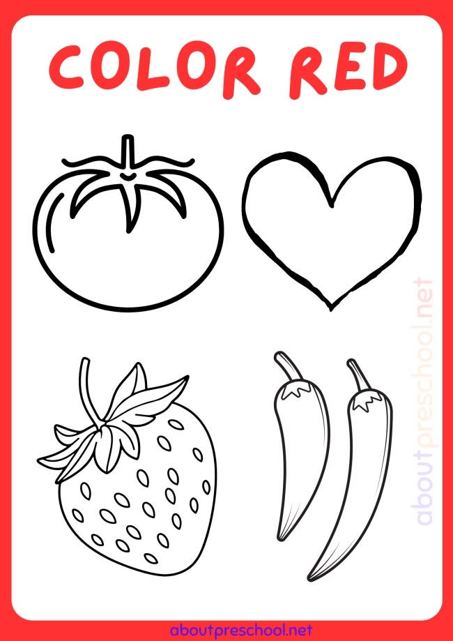 The Color Red worksheet for preschool students number six A toddler coloring a bright red apple in a learning activity book
