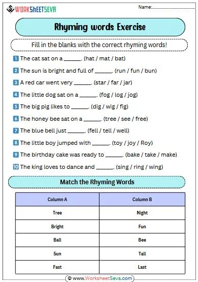 Pre-K Rhyming Words Game 3 worksheet with a fun maze activity to identify rhyming pairs