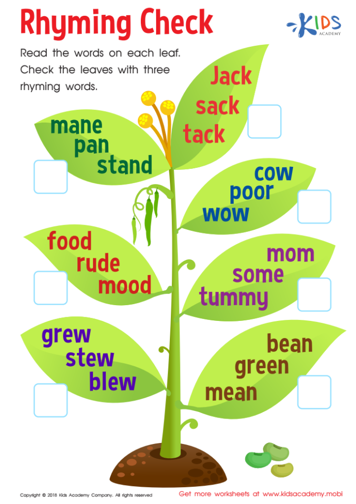 Rhyming Knowledge Assessment Worksheet for Pre-K Grammar and Mechanics Number 4 Pre-K student completing a rhyming knowledge assessment worksheet to identify matching word sounds