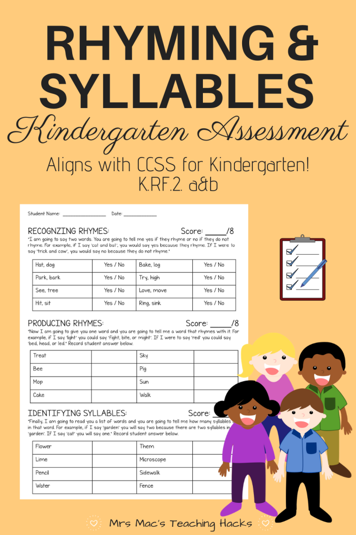 Rhyming Knowledge Assessment Worksheet 5 for Early Literacy Skills Pre-K student completing a rhyming knowledge assessment worksheet to identify matching word sounds