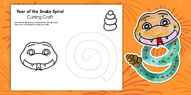Snake Spiral Cutting Worksheet for Pre-K Fine Motor Development 16 Preschool student coloring and cutting out a spiral snake shape on a craft activity sheet