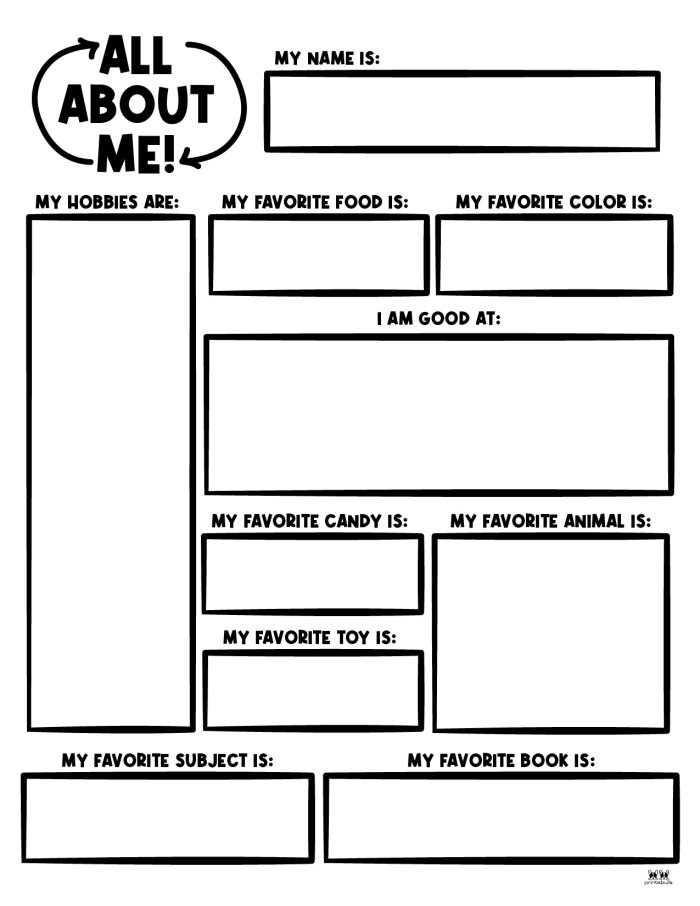 All About Me Report Writing Activity for Preschool Learners A colorful all about me worksheet where children write and draw pictures about themselves for pre-K handwriting practice