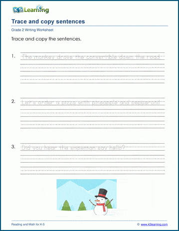 Worksheet featuring tracing exercises for young learners to practice reading sentences