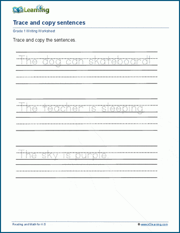 Worksheet for tracing sentences designed for preschoolers and kindergarteners