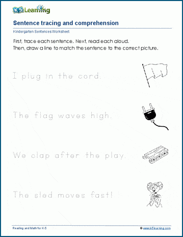 Tracing worksheet for preschoolers focusing on simple sentence exercises