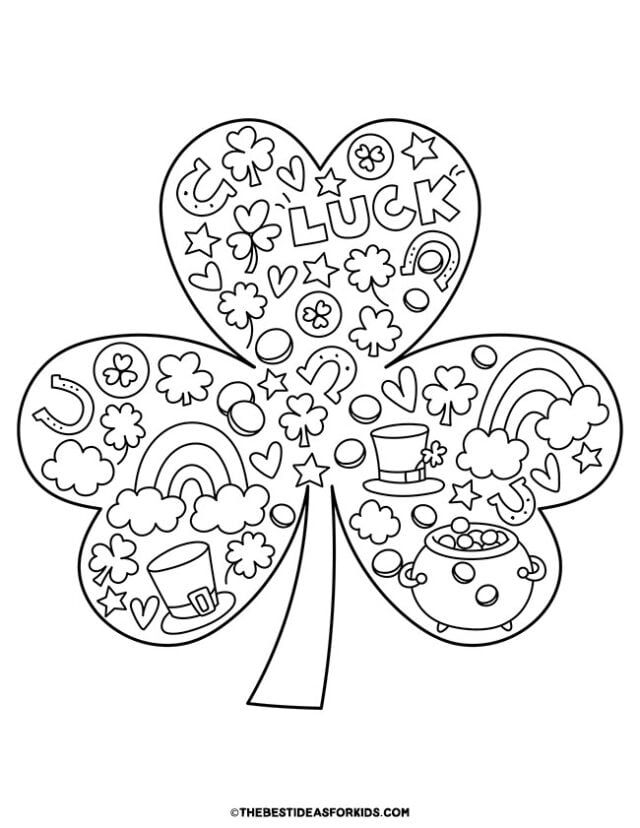 Pre-K student coloring a festive shamrock worksheet for St. Patricks Day