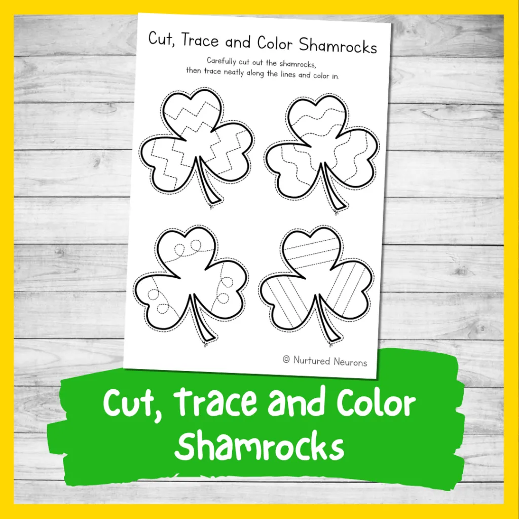 Shamrock tracing and coloring worksheet for Pre-K kids celebrating St. Patrick's Day