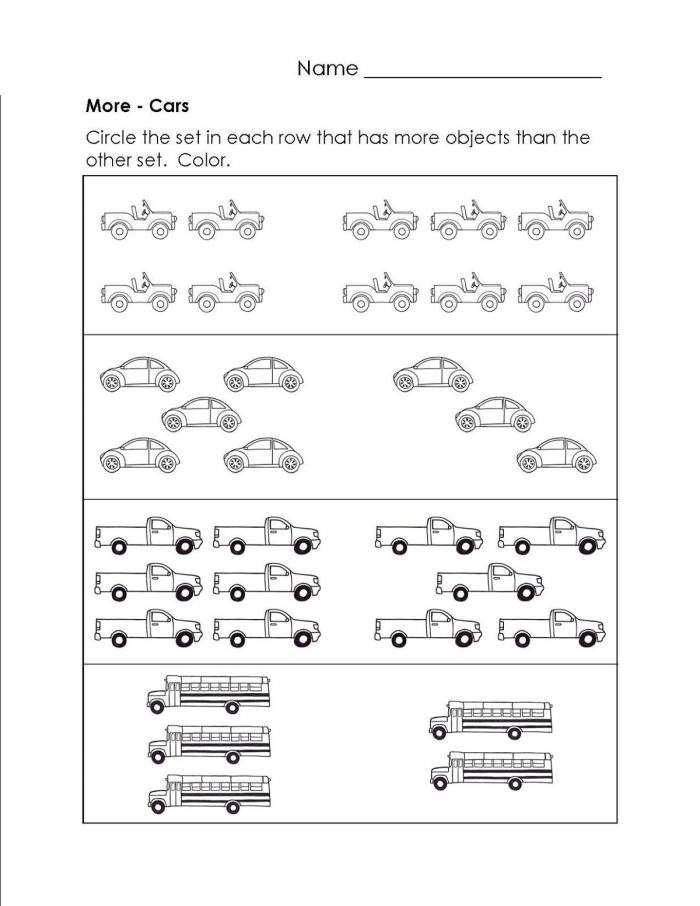 Colorful More or Less Shapes worksheet for preschoolers to practice counting and shape recognition