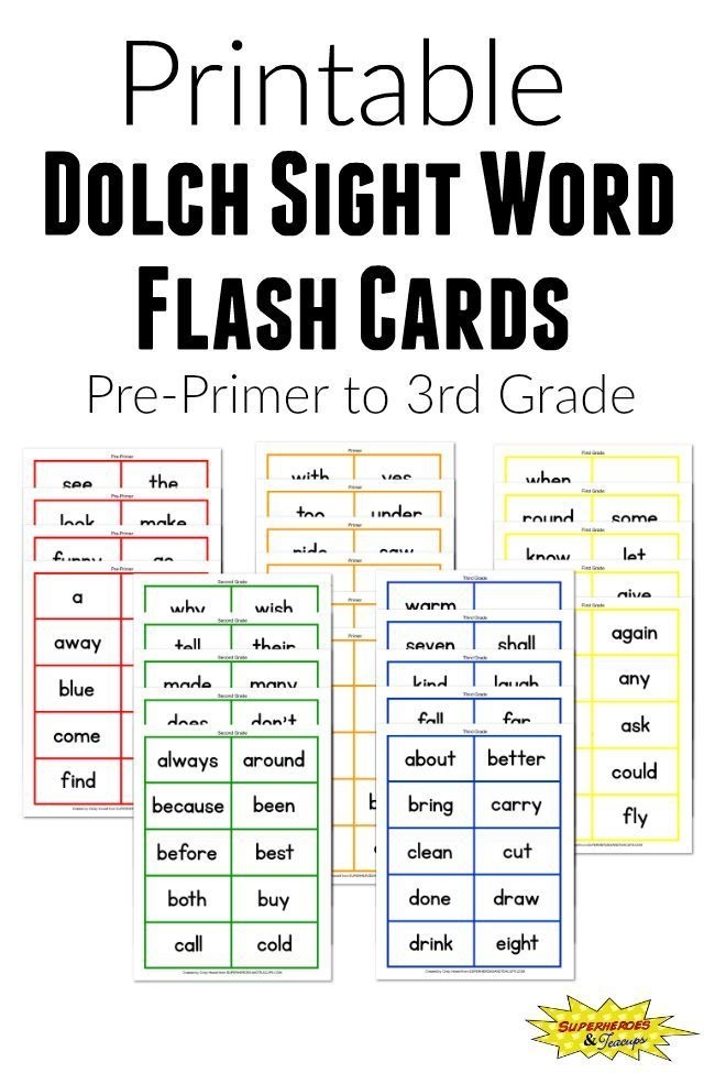 Pre-K printable flash cards for sight words ranging from A to Are