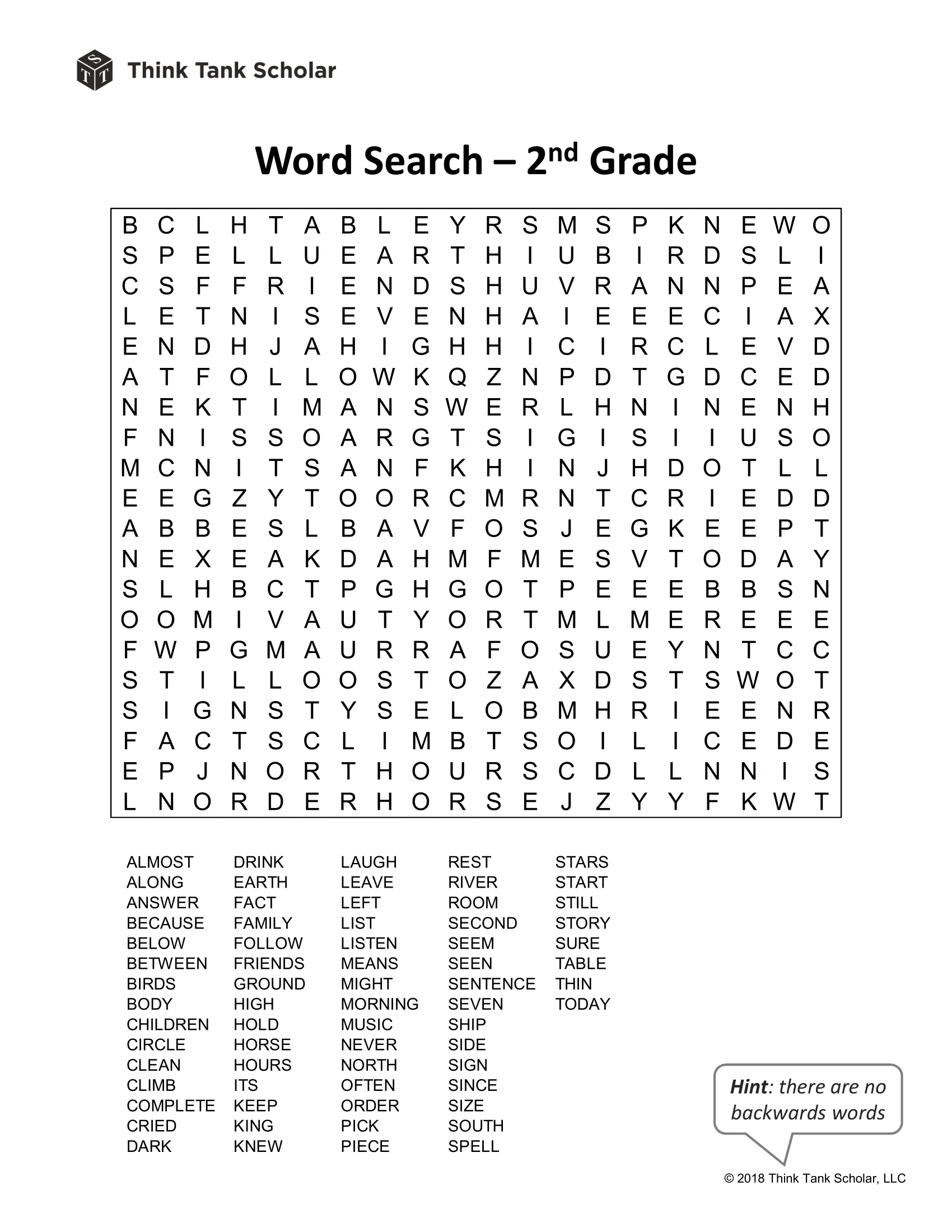Word search puzzle featuring sight words that start with the letter A for Pre-K learners